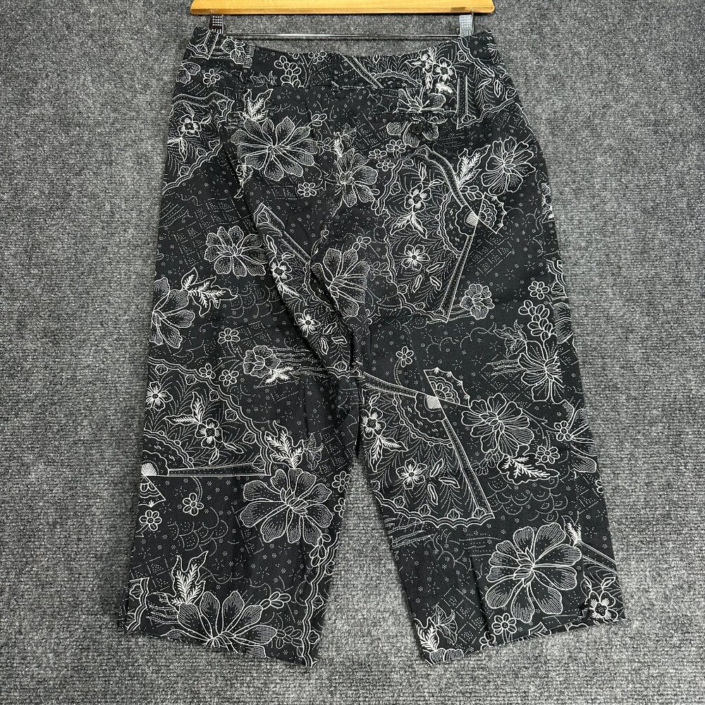 Talbots Collection Pants Womens 10 Black Floral Cotton Stretch Crop Zip Fly